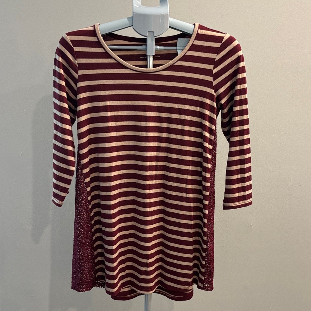 Motherhood Maternity Burgundy and Beige Striped Top, size S